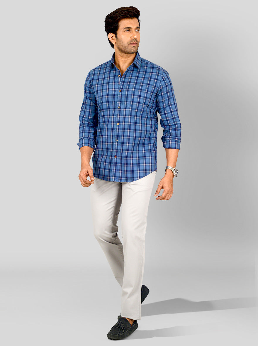 Slate Blue Printed Tailored Fit Casual Shirt | JB Sport