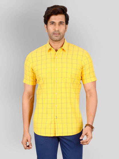 Cyber Yellow & Blue Checked Tailored Fit Casual Shirt | JB Sport