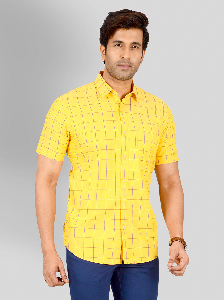 Cyber Yellow & Blue Checked Tailored Fit Casual Shirt | JB Sport