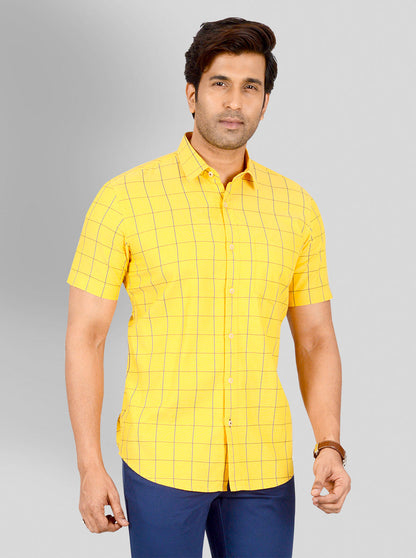 Cyber Yellow & Blue Checked Tailored Fit Casual Shirt | JB Sport
