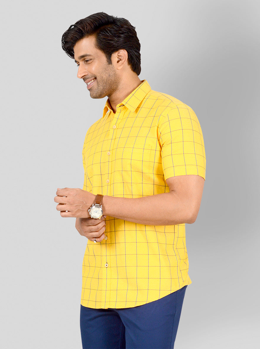Cyber Yellow & Blue Checked Tailored Fit Casual Shirt | JB Sport