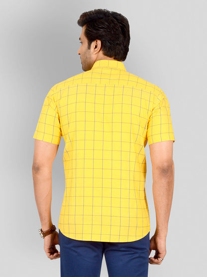 Cyber Yellow & Blue Checked Tailored Fit Casual Shirt | JB Sport