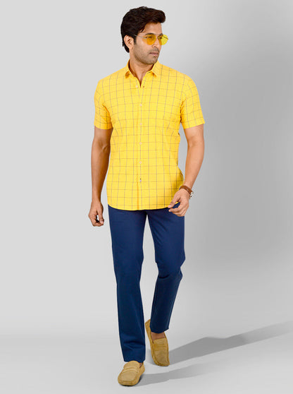 Cyber Yellow & Blue Checked Tailored Fit Casual Shirt | JB Sport