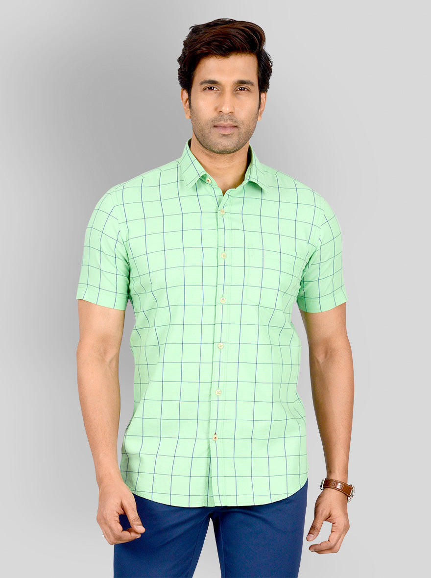 Light Green & Blue Checked Tailored Fit Casual Shirt | JB Sport