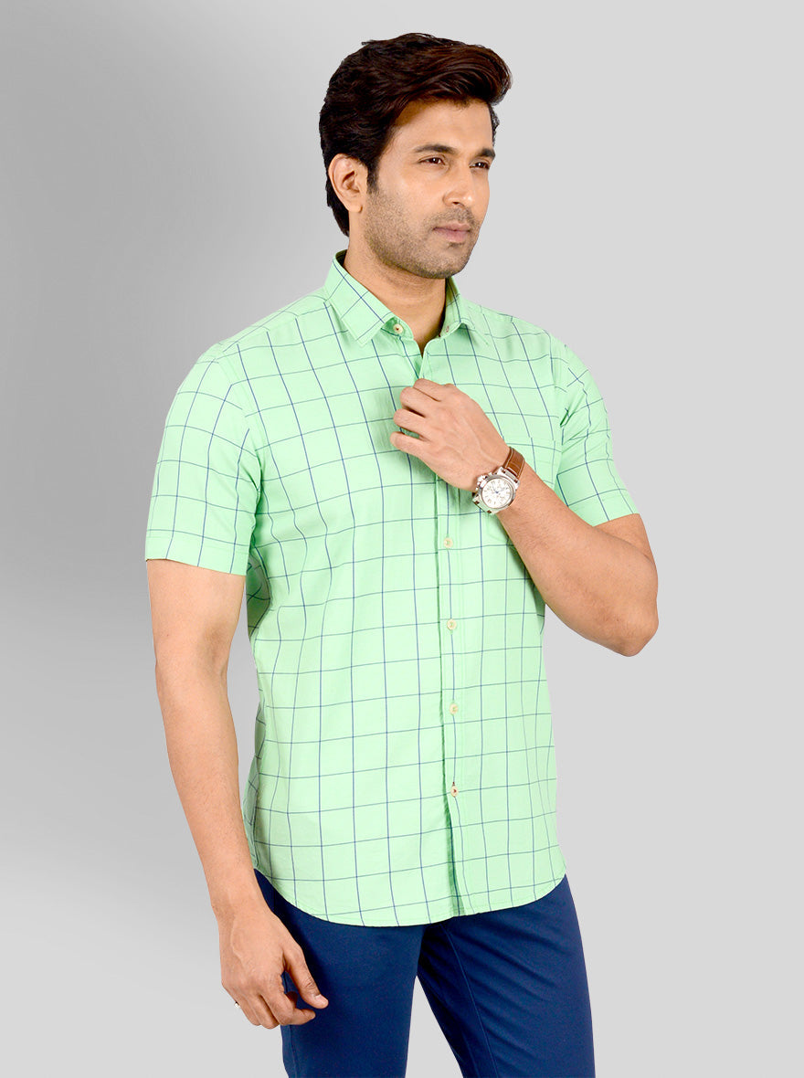 Light Green & Blue Checked Tailored Fit Casual Shirt | JB Sport