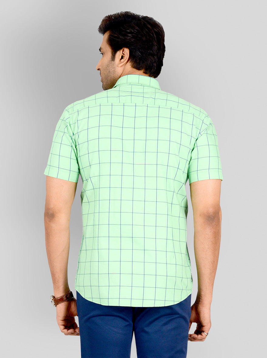 Light Green & Blue Checked Tailored Fit Casual Shirt | JB Sport