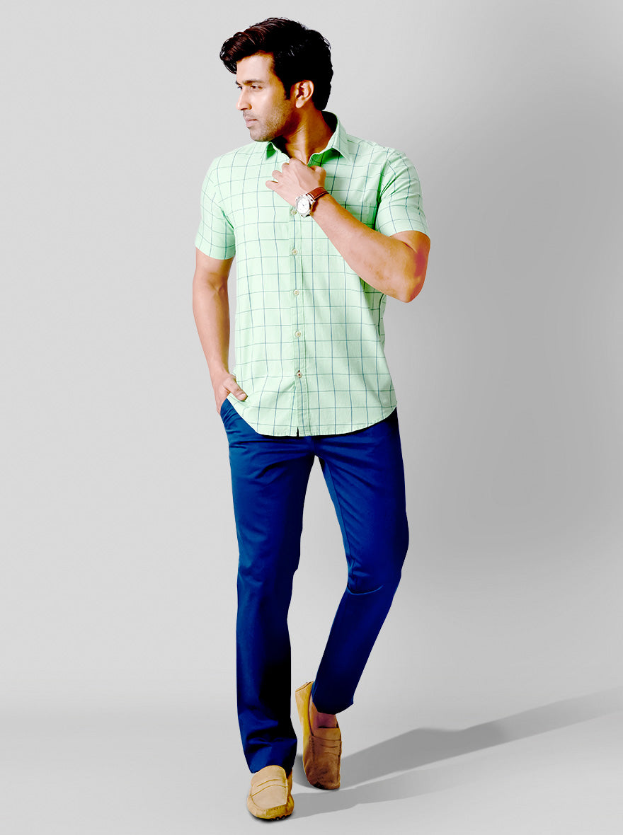 Light Green & Blue Checked Tailored Fit Casual Shirt | JB Sport