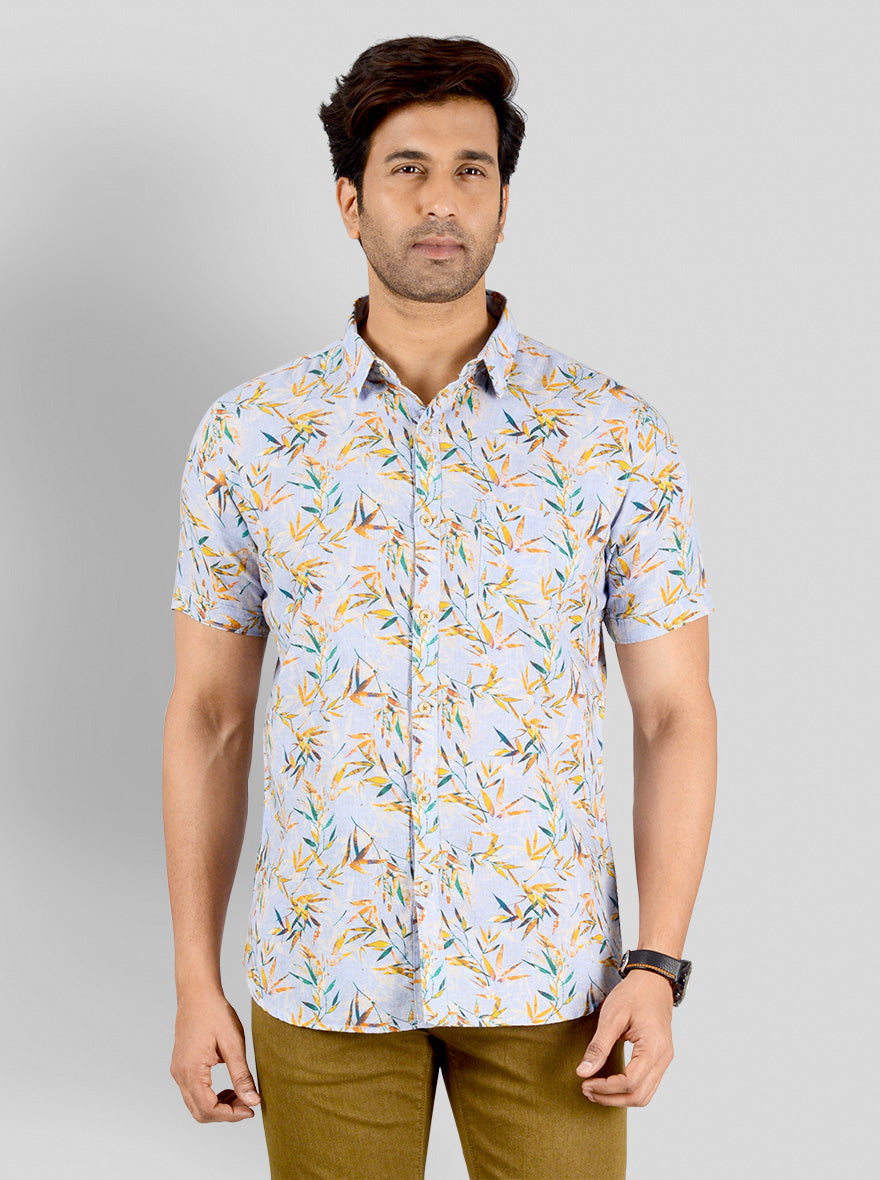 Azure Blue Printed Slim Fit Casual Shirt | JB Sport