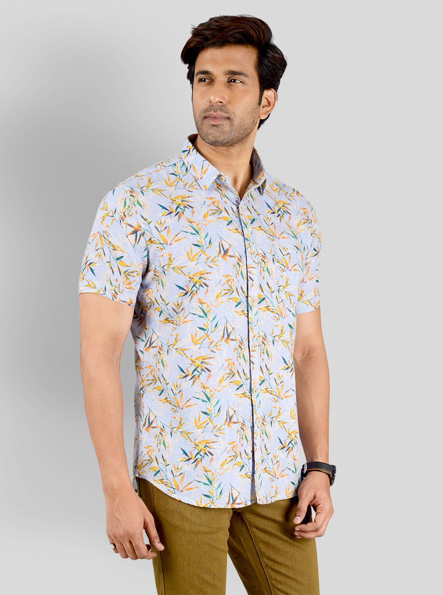 Azure Blue Printed Slim Fit Casual Shirt | JB Sport