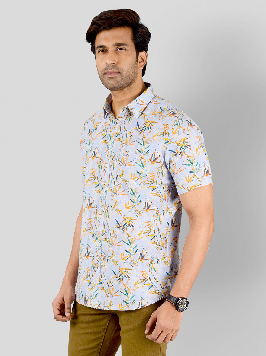 Azure Blue Printed Slim Fit Casual Shirt | JB Sport