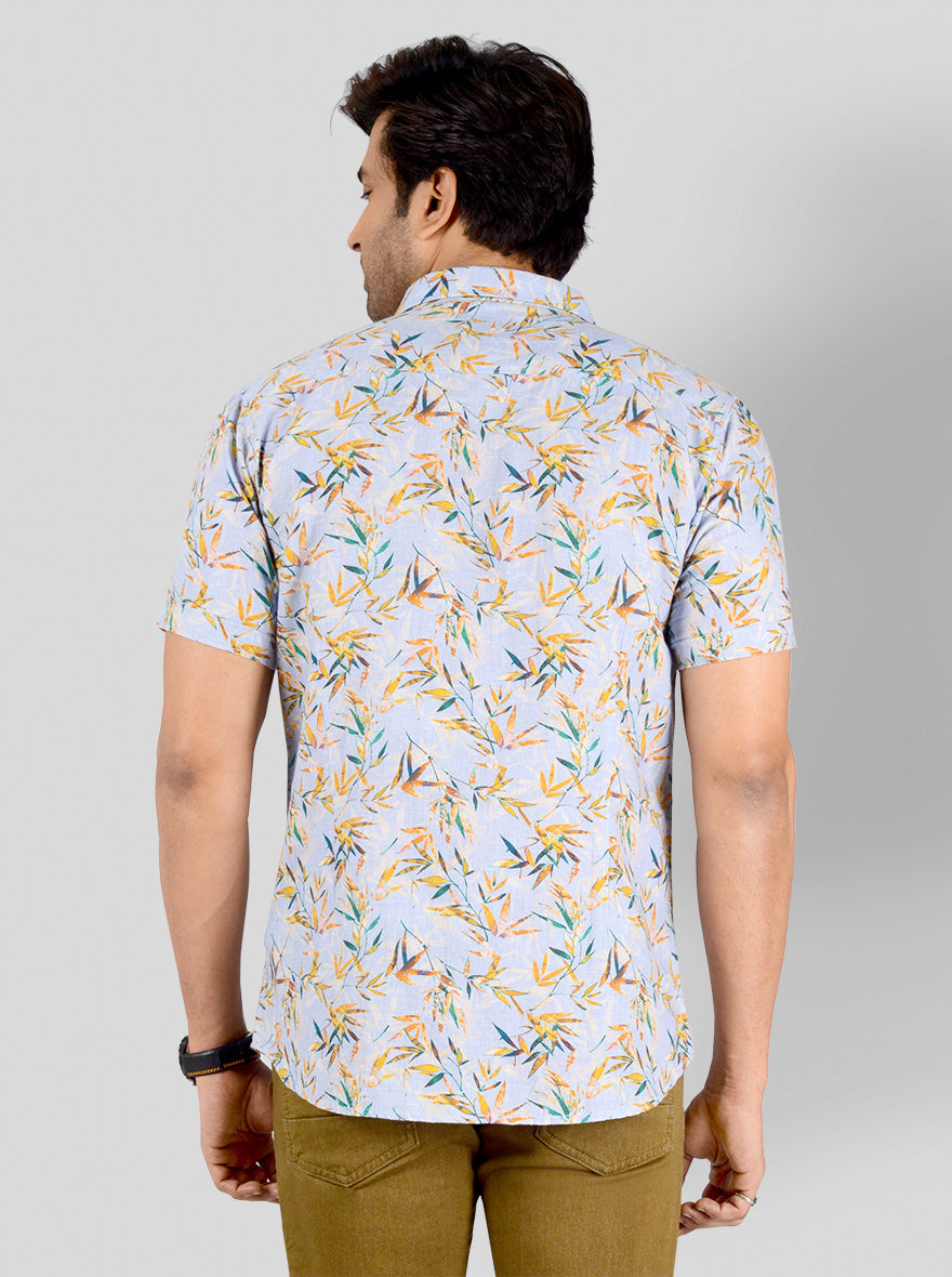 Azure Blue Printed Slim Fit Casual Shirt | JB Sport