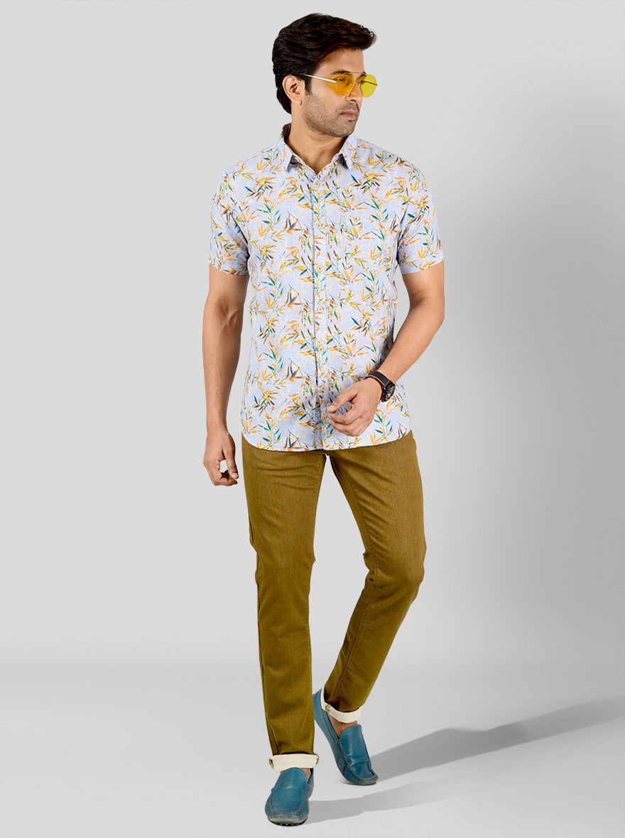 Azure Blue Printed Slim Fit Casual Shirt | JB Sport