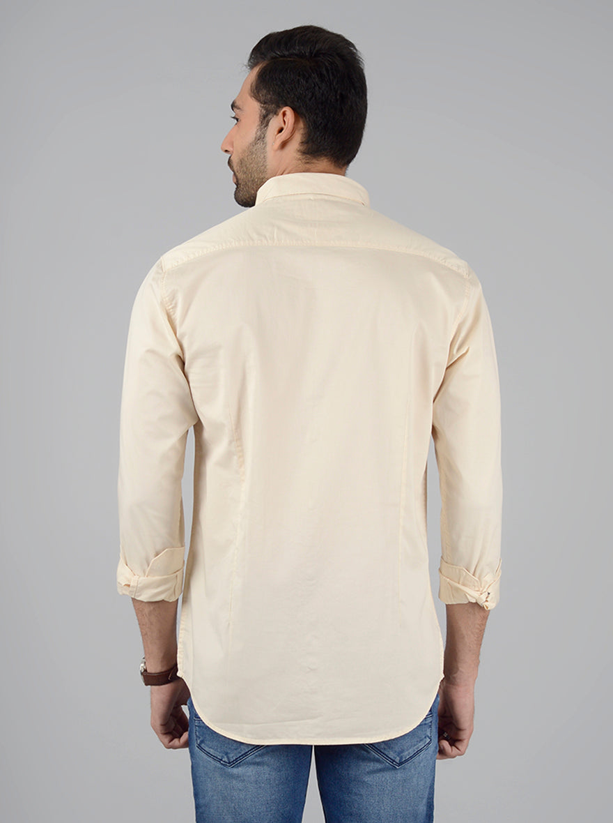 Cream Solid Slim Fit Casual Shirt | JB Sport