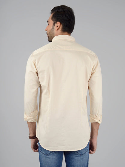 Cream Solid Slim Fit Casual Shirt | JB Sport