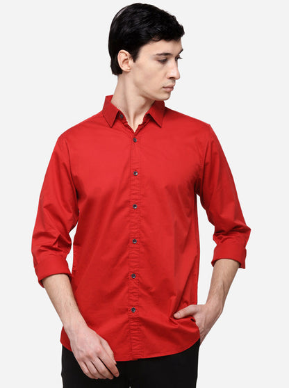Red Slim Fit Solid Casual Shirt | JB Sport