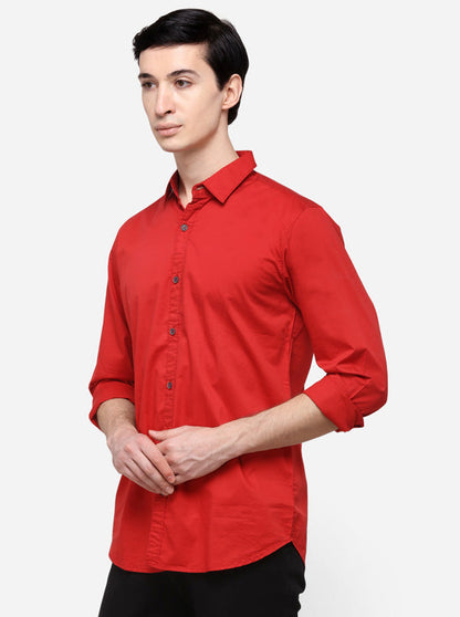 Red Slim Fit Solid Casual Shirt | JB Sport