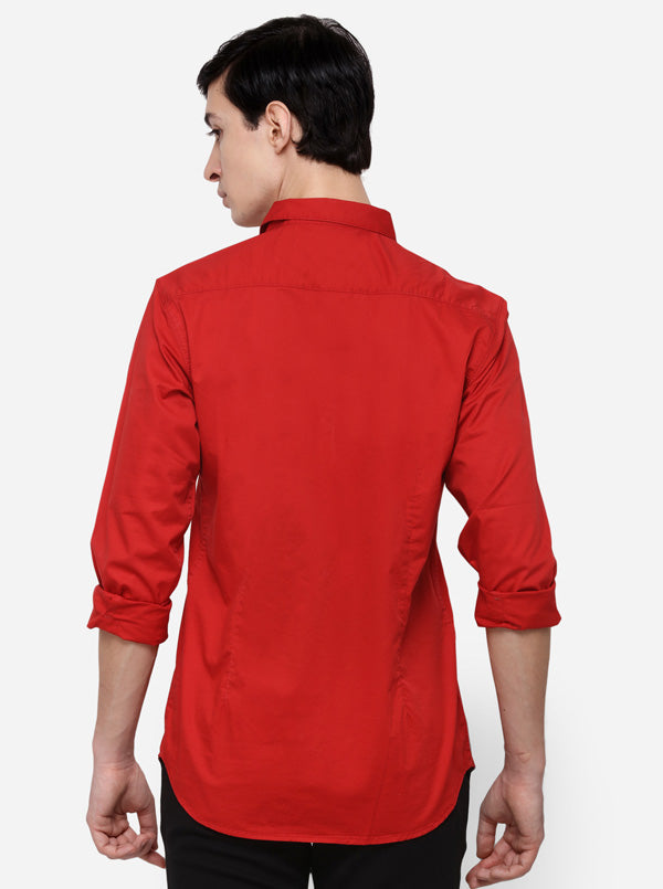 Red Slim Fit Solid Casual Shirt | JB Sport