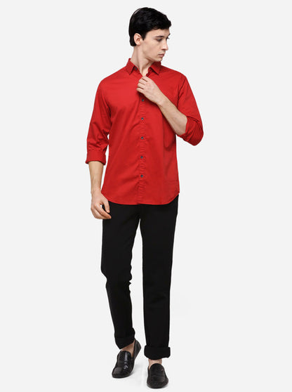 Red Slim Fit Solid Casual Shirt | JB Sport