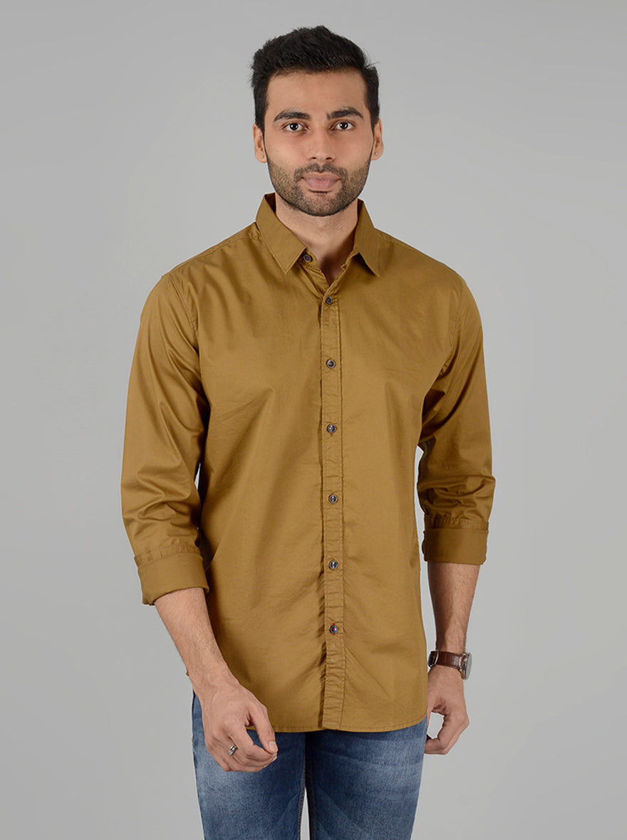 Khaki Solid Slim Fit Casual Shirt | JB Sport