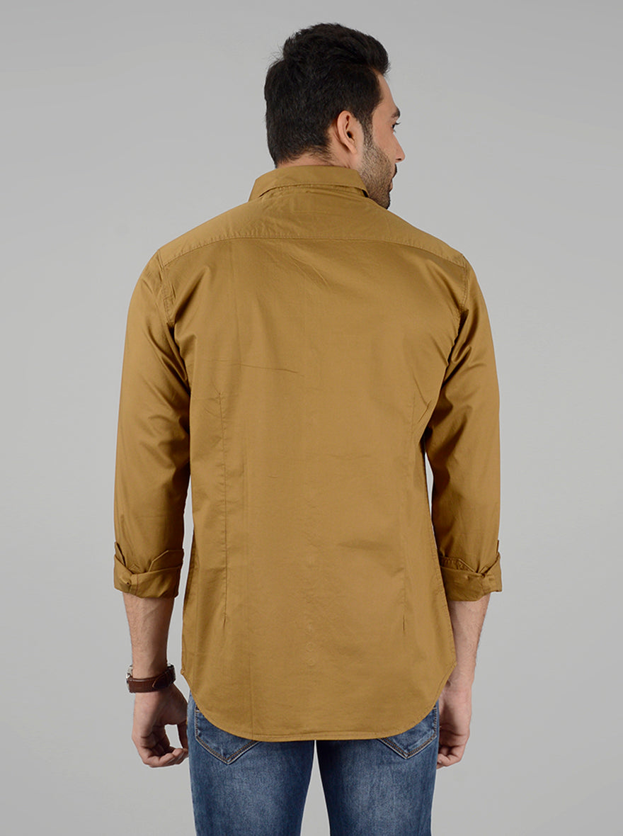 Khaki Solid Slim Fit Casual Shirt | JB Sport
