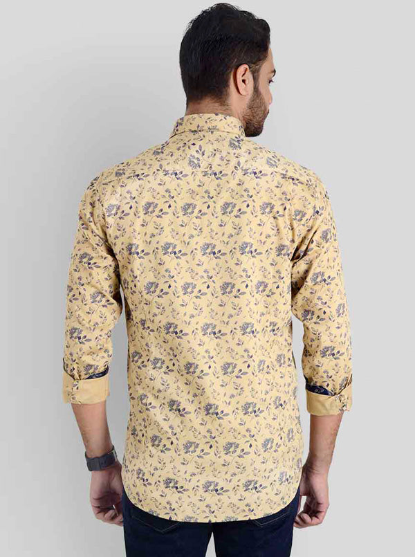 Light Khaki Printed Slim Fit Casual Shirt | JB Sport