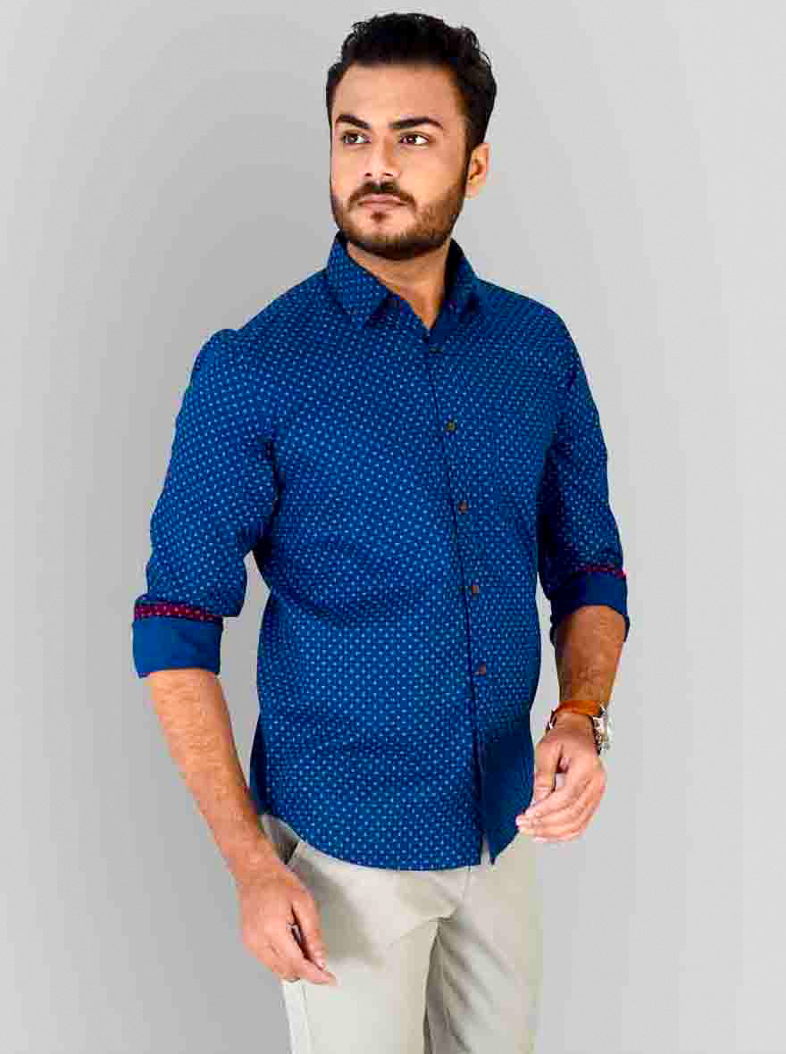Metal Blue Printed Slim Fit Casual Shirt | JB Sport