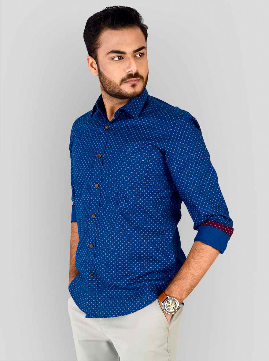 Metal Blue Printed Slim Fit Casual Shirt | JB Sport