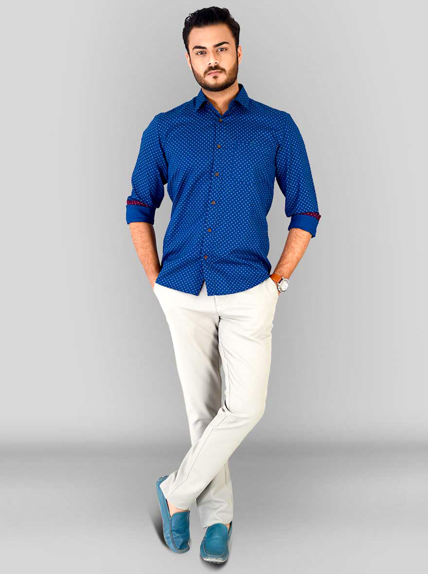Metal Blue Printed Slim Fit Casual Shirt | JB Sport