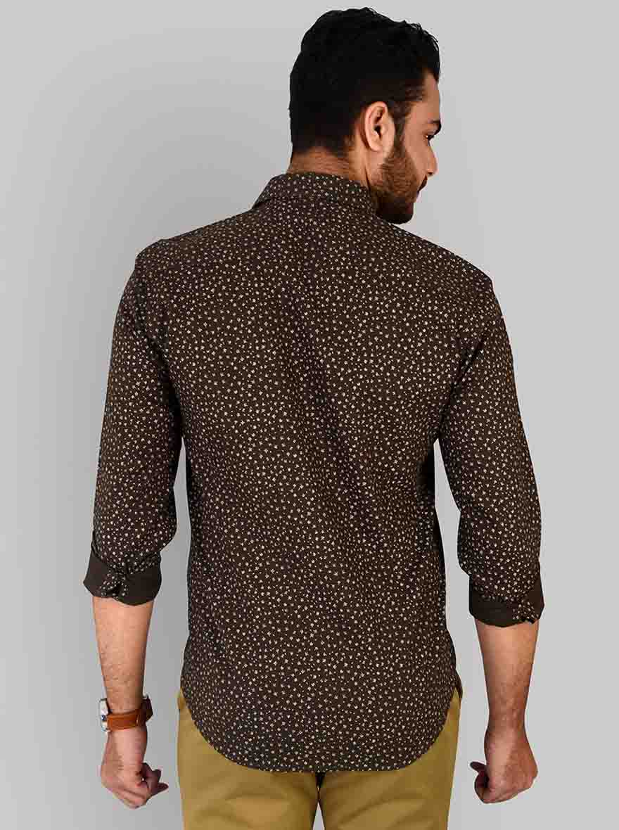 Mud Brown Printed Slim Fit Casual Shirt | JB Sport