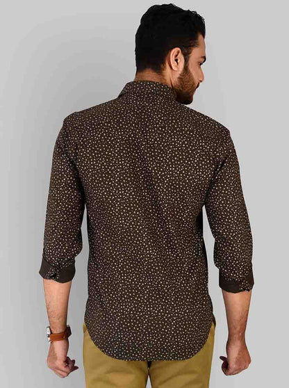 Mud Brown Printed Slim Fit Casual Shirt | JB Sport