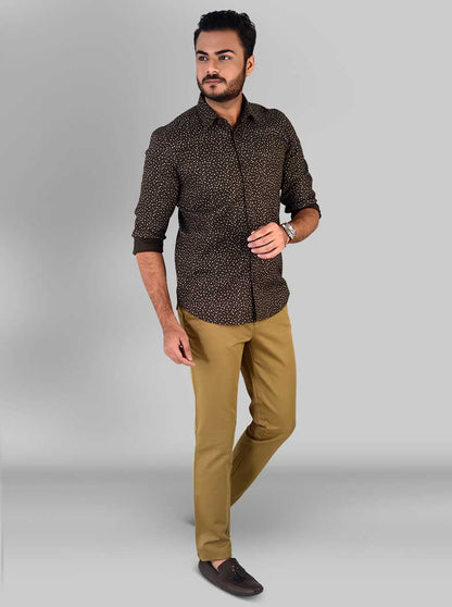 Mud Brown Printed Slim Fit Casual Shirt | JB Sport