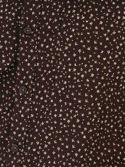 Mud Brown Printed Slim Fit Casual Shirt | JB Sport