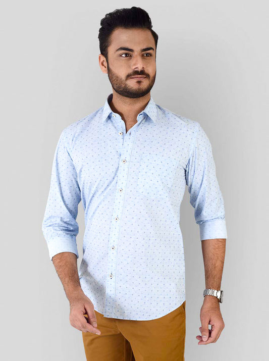 Sky Blue Printed Slim Fit Casual Shirt | JB Sport