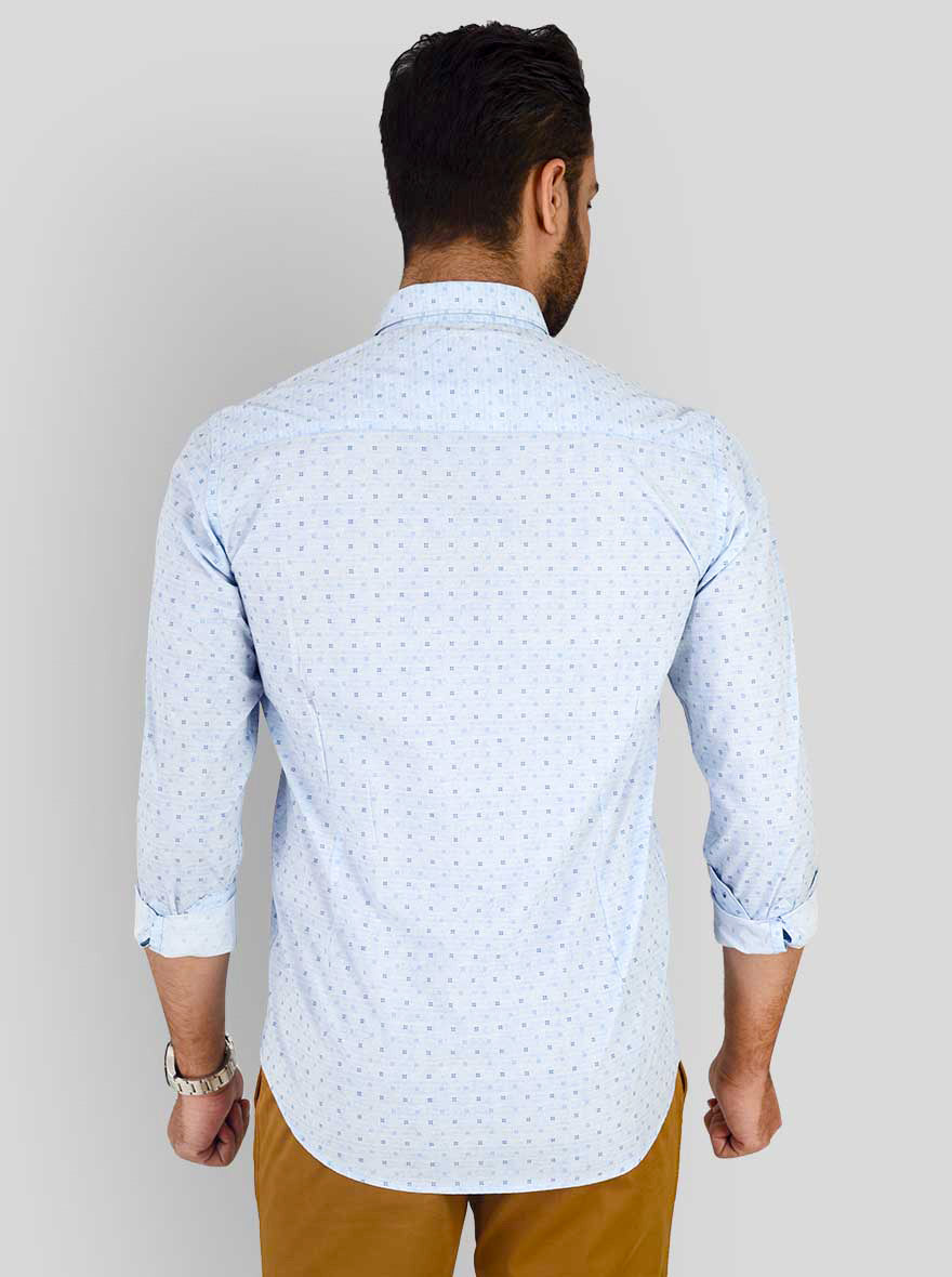 Sky Blue Printed Slim Fit Casual Shirt | JB Sport