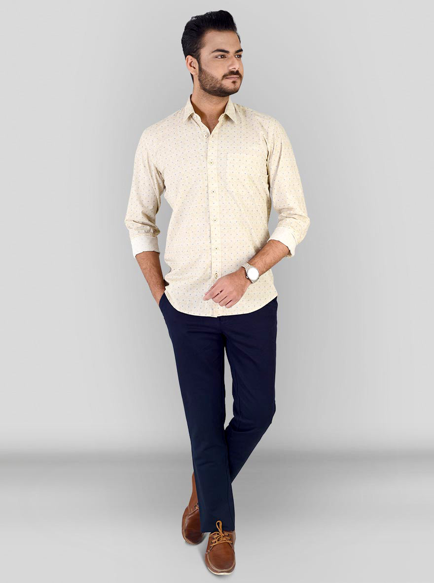 Beige Printed Slim Fit Casual Shirt | JB Sport