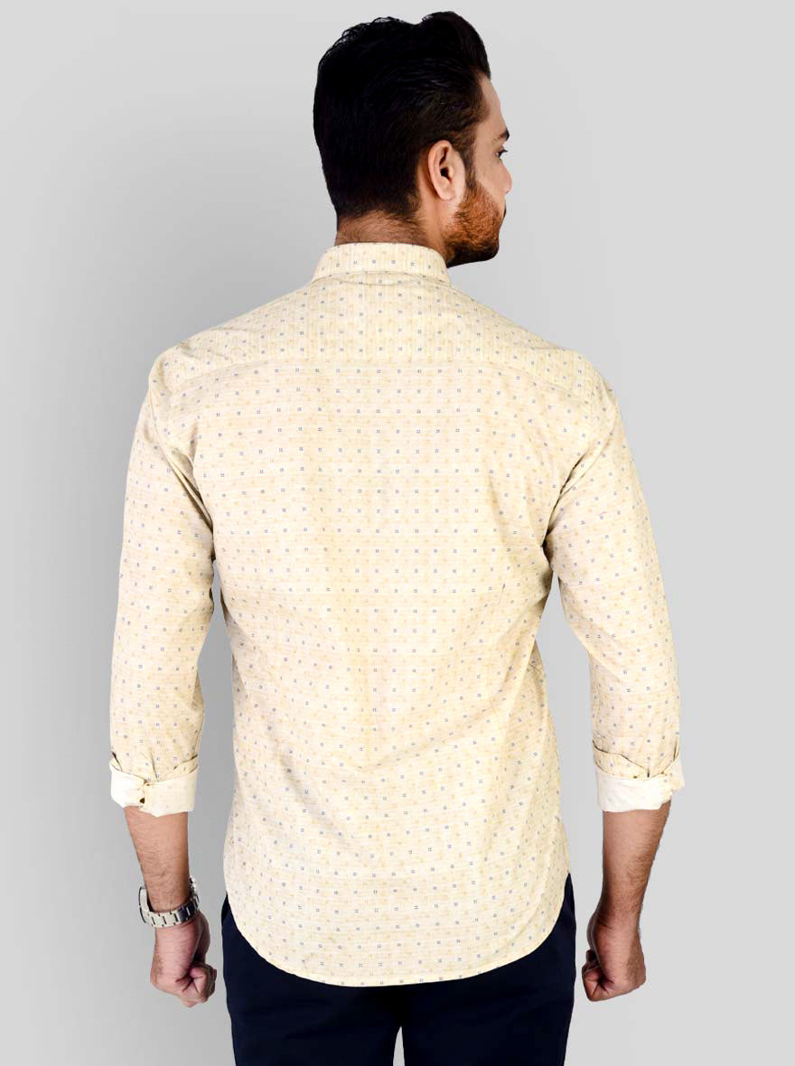 Beige Printed Slim Fit Casual Shirt | JB Sport