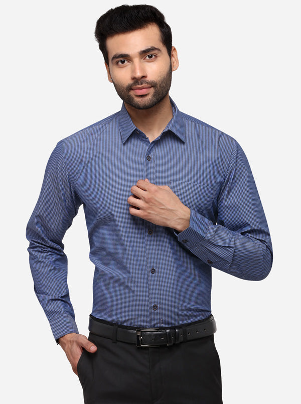 Blue Tailored Fit Checked Casual Shirt | JB Sport