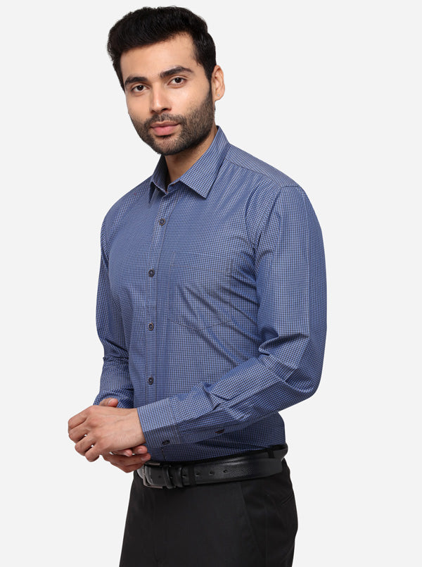 Blue Tailored Fit Checked Casual Shirt | JB Sport