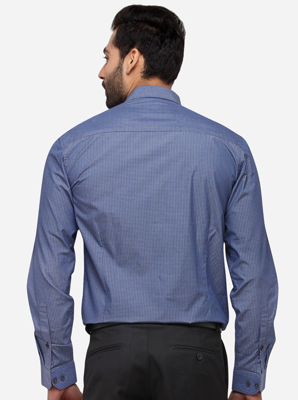 Blue Tailored Fit Checked Casual Shirt | JB Sport