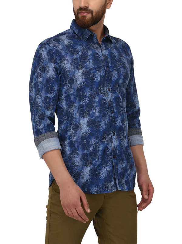 JB Sport Indigo Blue Printed Slim Fit Casual Shirt