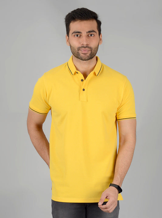 Yellow Solid Slim Fit Polo T-Shirt | JB Sport