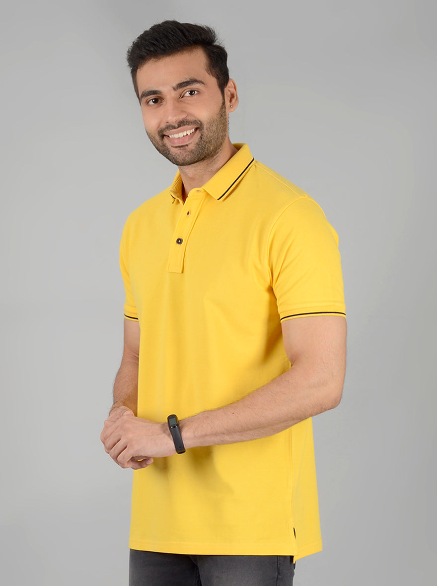 Yellow Solid Slim Fit Polo T-Shirt | JB Sport