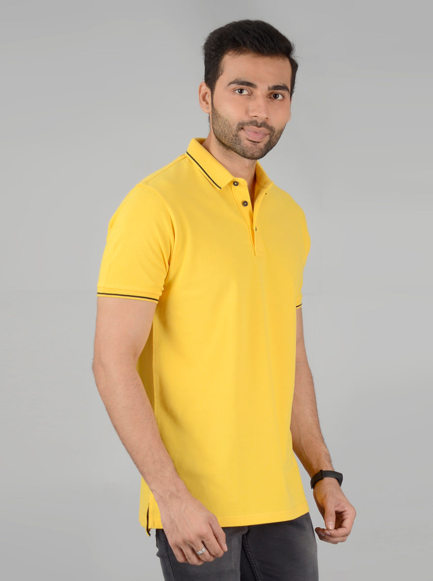 Yellow Solid Slim Fit Polo T-Shirt | JB Sport