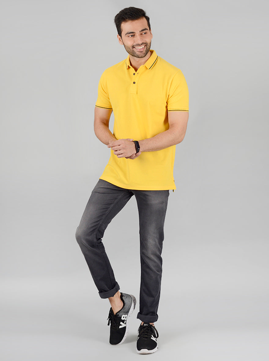 Yellow Solid Slim Fit Polo T-Shirt | JB Sport