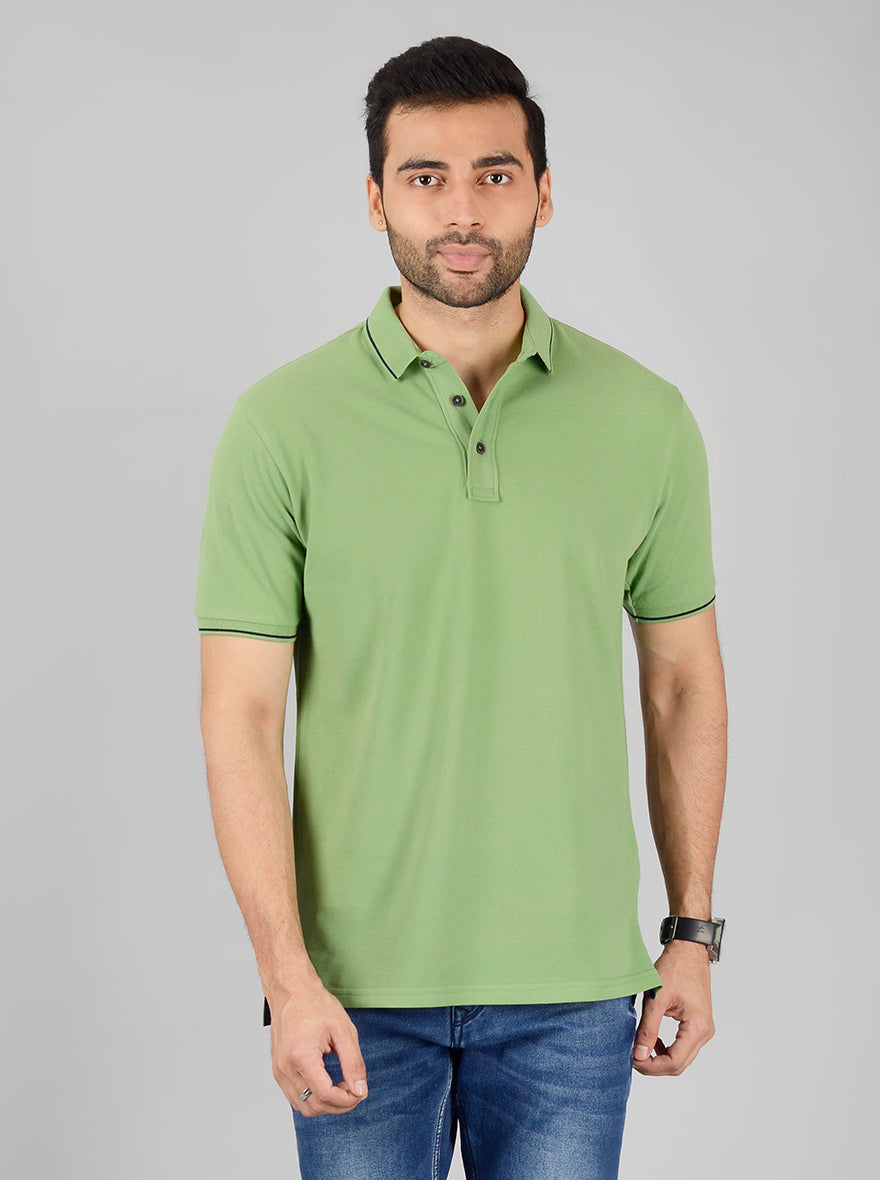 Green Solid Slim Fit Polo T-Shirt | JB Sport