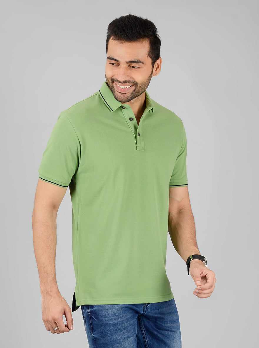 Green Solid Slim Fit Polo T-Shirt | JB Sport
