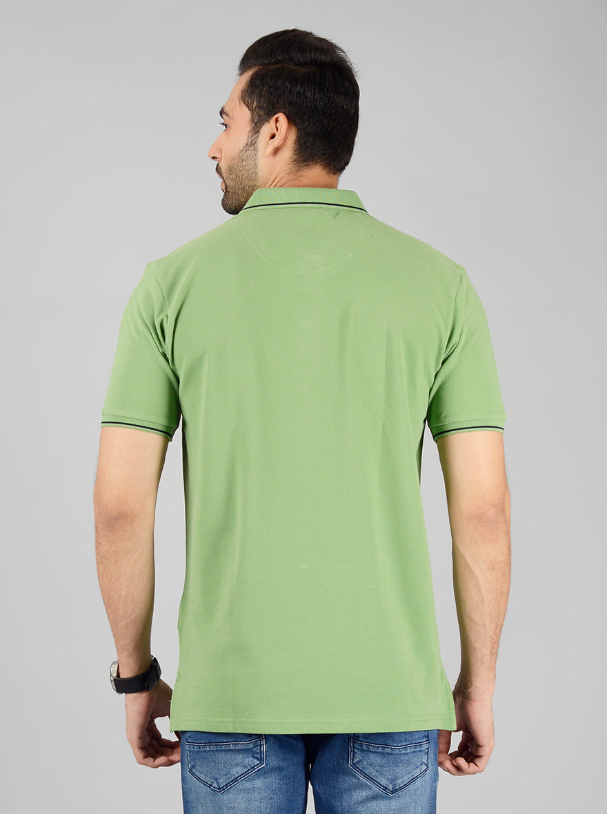 Green Solid Slim Fit Polo T-Shirt | JB Sport
