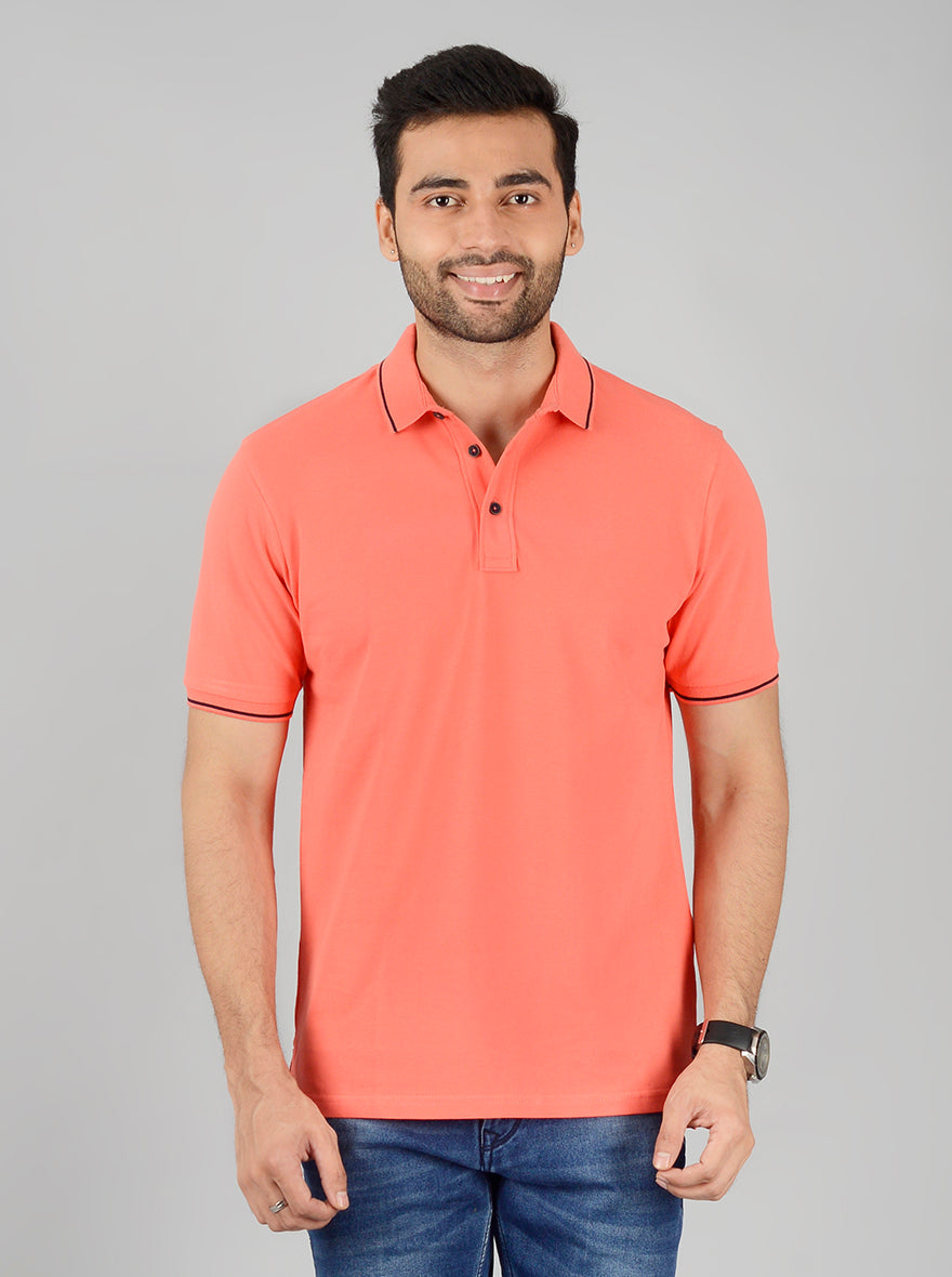 Light Orange Solid Slim Fit Polo T-Shirt | JB Sport