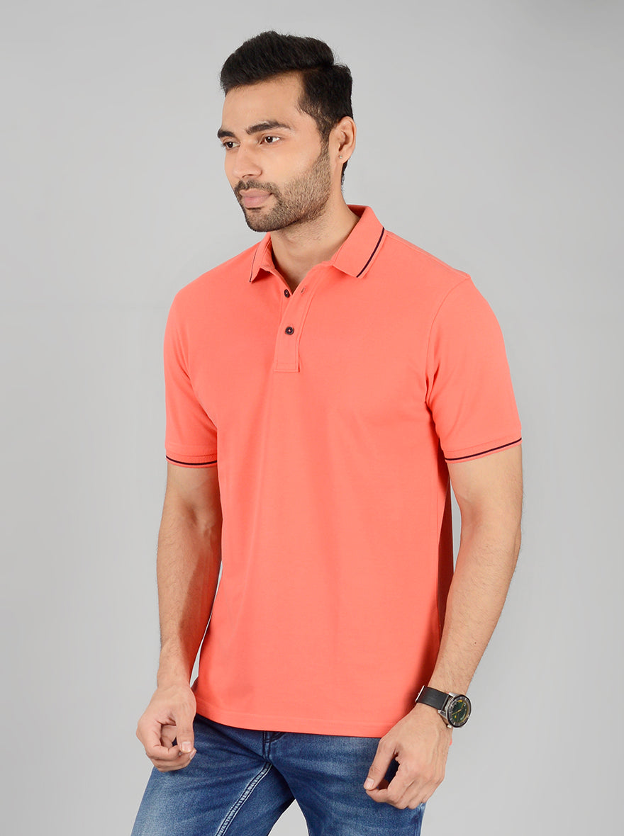 Light Orange Solid Slim Fit Polo T-Shirt | JB Sport