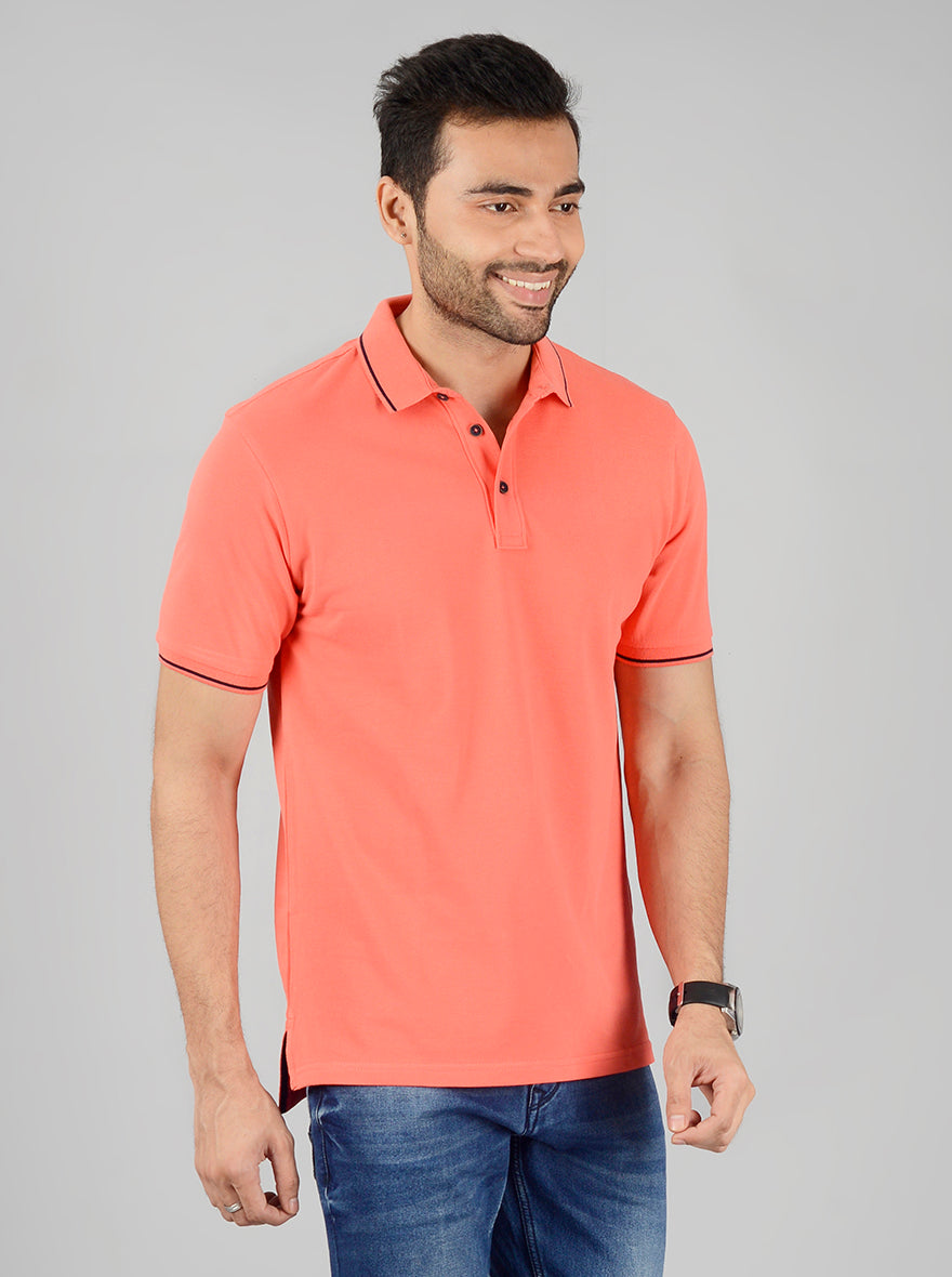 Light Orange Solid Slim Fit Polo T-Shirt | JB Sport